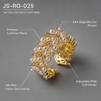 JinSpark 'Luminous Vintage' Perlen- & Baguette-Zirkon Breiter Manschettenring