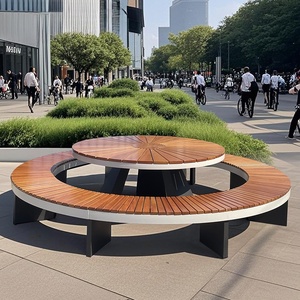 Moderno esterno per il tempo libero quadrato lungo panca e ferro arte sedia seduta in <span class=keywords><strong>legno</strong></span> ondulato lungo albero sedia per cortile o parco - Product Image 2