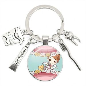 Wholesale Custom Promotional Gift Glass Dentist Keychain Toothbrush <b>Toothpaste</b> Teeth Dentist Alloy Metal Key Chains Accessories - Product Image 5
