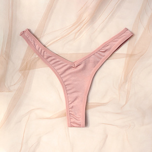 Tangas sexys de cintura baja con corte en V para mujer, color rosa liso, ropa interior elástica suave tipo T-back, bragas G-string para mujer al por mayor - Product Image 4