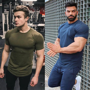 High Quality Gym180 Gsm Sports Sweat Muscle Fit <strong>T</strong>-<strong>shirt</strong> Longline <strong>95</strong> Cotton <strong>5</strong> <strong>Elastane</strong> Fitness <strong>T</strong> <strong>Shirt</strong> for Men - Product Image 2