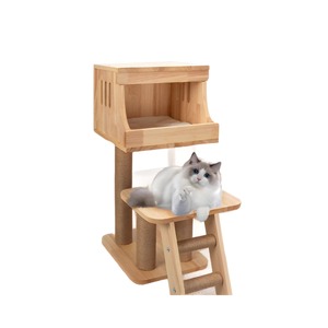 Solid <b>Wood</b> <b>Cat</b> <b>Tree</b> With House And Scratcher Easy To Clean For <b>Cats</b> All Seasons - Product Image 3
