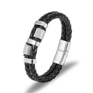 Caldo Trendy doppio strato genuino <span class=keywords><strong>bracciali</strong></span> <span class=keywords><strong>in</strong></span> <span class=keywords><strong>pelle</strong></span> Stingray da uomo artigianale celtico inciso involucro magnetico di colore nero - Product Image 4