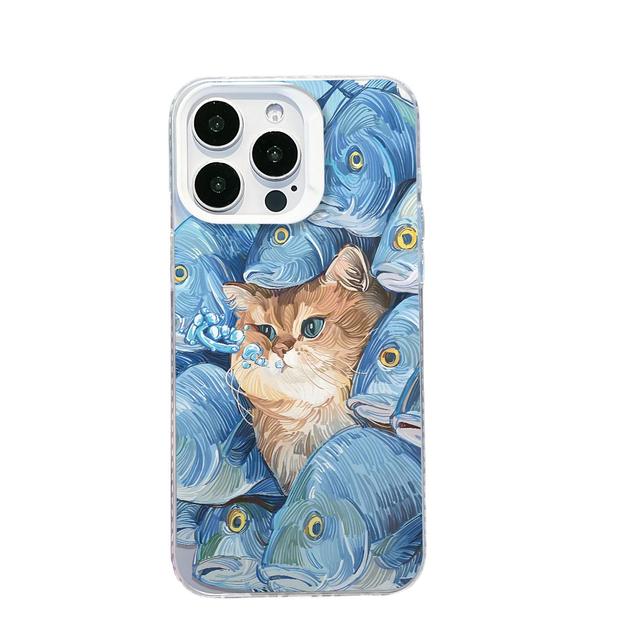For for 11-17 Funny Screaming Cat Design TPU Mobile Phone Cases UV Painting Shockproof Anti-Fingerprint Lens Protection DIY
