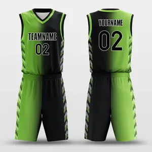 Fully Sublimation Custom Quick Dry Blank Mesh Black And Green Basketball Uniforms Set