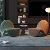 Fauteuil Tongue Style Britannique Moderne en Velours, Chaise de Loisirs Courbée en Tissu, Siège d'Appoint Rembourré en Éponge, Design en Bois pour Maison et Hôtel
