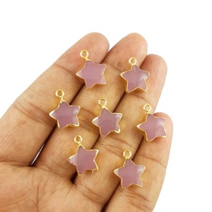 Colgante de Piedra de Calcedonia rosa con forma de estrella, colgante de borde galvanizado de oro, tamaño de piedra de 14mm, colgantes de borde, collar para regalo - Product Image 1
