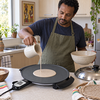 Crêpière Électrique 18 Pouces Antiadhésive Numérique Multifonctionnelle pour Crêpes et Pains Plats, Utilisation Domestique et Hôtelière, Protection Contre la Surchauffe