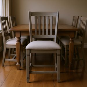 Sedia da pranzo in legno imbottita in stile classico con seduta in tessuto, altezza da bancone, per arredamento sala da pranzo - Product Image 2