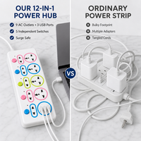 Multiprise multifonctionnelle avec panneau de prises domestiques et 3 ports USB, rallonge de charge, en ABS, indice IP66, 2m