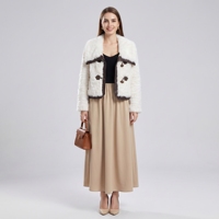 Manteau d'hiver pour femme, élégant, rétro, chaud, luxueux, en fausse fourrure, à col rabattu, avec décoration à bouton unique et empiècements, vente en gros