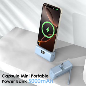 Mini batterie externe portable 5000 mAh avec prise USB-C intégrée, affichage numérique, charge rapide, batterie externe capsule pour téléphones mobiles - Product Image 2