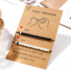 Pinky Promise <b>Bracelet</b> Set Black <b>White</b> Beaded Couple Jewelry Gift for Valentine's Day Unisex Fashion Beaded <b>Bracelets</b> - Product Image 1