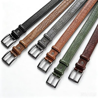Ceinture classique pour homme en cuir de vachette imprimé crocodile, ceinture à boucle réglable pour jeans, costumes, affaires