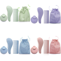 Ensemble de brosses de massage du cuir chevelu en paille de blé personnalisées, 3 pièces, rose, noir, blanc, kit de peignes avec démêloir, essentiels pour la coiffure
