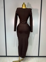 Nouvelle Robe Longue Moulante Élégante pour Femme, Idéale Soirées et Clubs, Manches Longues, Effet Bandage, Ornée de Diamants Scintillants, Style Célébrité, Anniversaire