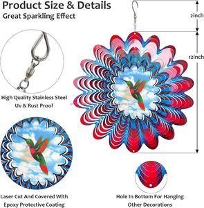 Sculptures éoliennes animées en forme d'oiseaux, cadeaux, sculptures éoliennes suspendues, sculptures éoliennes 3D en métal inoxydable pour la décoration extérieure du jardin - Product Image 5