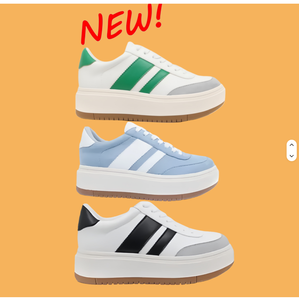 รองเท้าผ้าใบแบบสวม แพลตฟอร์ม สีขาว เขียว น้ำเงิน ดำ ลายทาง แบบผูกเชือก หัวกลม พื้นยาง พื้นรองเท้าชั้นกลาง EVA ใส่ได้ทุกฤดู วัสดุสังเคราะห์ - Product Image 1