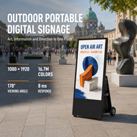 Affichage mobile extérieur double face avec batterie 30H, écran IPS 2000 Nits, résistant aux intempéries IP65, poignée ergonomique, kiosque publicitaire portable
