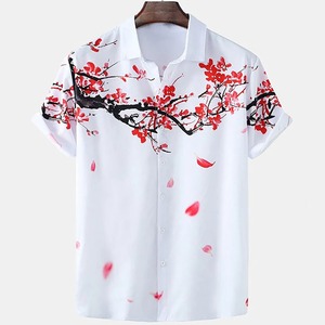 Chemise décontractée pour homme style hawaïen, <span class=keywords><strong>taille</strong></span> XL, motif rayé imprimé numériquement, simple boutonnage, vacances d'été, polyester - Product Image 1