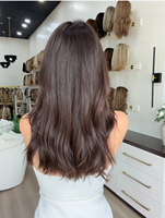 Perruque de luxe personnalisée en cheveux européens 100 % naturels de qualité supérieure, couleur brun naturel, avec dessus en dentelle, ligne de cheveux naturelle et nœuds invisibles ultra-naturels