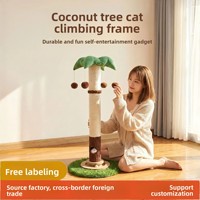Arbre à chat vertical en forme de palmier tropical avec piste de balle rotative et jouet interactif à pompons pour chats d'intérieur