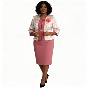 Vente Flash : Ensemble Deux Pièces Grande Taille pour Femme – Robe de Bureau et Veste Brocart – Tenue de Cérémonie Élégante - Product Image 1