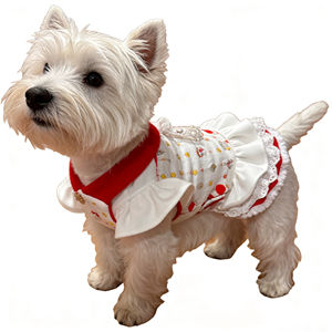 Lindo Vestido de Princesa para Perro con Encaje de Puntos y Volantes |   Lazo Moderno Rojo y <span class=keywords><strong>Blanco</strong></span> de Verano para Perros Pequeños/<span class=keywords><strong>Schnauzer</strong></span> - Product Image 2