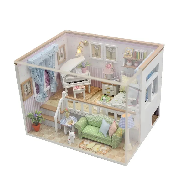 Hongda profesyonel çocuk oyuncak dükkanı dekorasyon oyunu DIY minyatür mobilya bebek evi