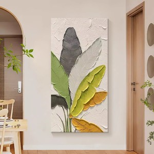 Peinture à l'huile peinte à la main, texture de feuille de bananier, art abstrait contemporain, effet 3D, art mural pour salon, entrée, couloir - Product Image 4