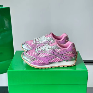 รองเท้าผ้าใบผู้หญิง BV Retro คุณภาพสูง แบบสวมลำลอง รองเท้าวิ่งดีไซน์หรูหรา สีชมพูเงิน - Product Image 3