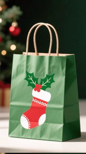 Bolsa de Regalo Navideña Personalizable de Papel Kraft Marrón Ecológico con Asa de Cuerda de Algodón, Color y Tamaño Personalizados, Impresión Serigráfica - Product Image 4