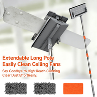 Nettoyeur de ventilateur de plafond en microfibre 3 en 1, brosse, plumeau et serpillière pour le nettoyage domestique avec long manche en acier inoxydable et bande de caoutchouc