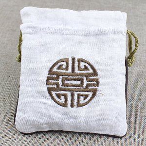 Tuanfu Embroidered Cotton Linen <b>Drawstring</b> Bag 11x14cm Jewelry Gift <b>Pouch</b> Eco-Friendly Packaging Bag - Product Image 4