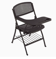 Chaise pliante d'école et de formation en plastique durable et respirant avec tablette, cadre en métal noir pour salle de classe universitaire et salle de formation