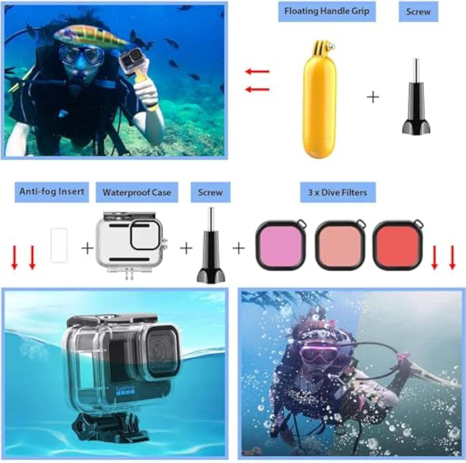 HONGDAK Action Camera Accessory Kit for Go Pro Hero 13 12 11 10 Accessories for DJI OSMO Insta360 Accessories Set 61 in 1