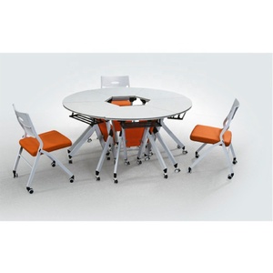 Groupe de meubles collaboratifs Bureaux d'étudiant pliables <span class=keywords><strong>Table</strong></span> de formation scolaire <span class=keywords><strong>Table</strong></span> pliante de forme trapézoïdale Conférence pliante Tr - Product Image 4