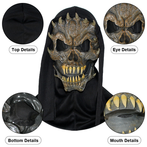 Máscara de PVC de plástico blando con diseño de monstruo de múltiples cuernos, máscara de terror de Halloween, máscara de disfraz de fantasma con capucha negra para fiestas y maquillaje. - Product Image 3