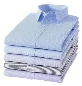 Camisas de vestir de manga larga a cuadros para hombre, ropa de oficina, de negocios, lisa, a rayas, barata