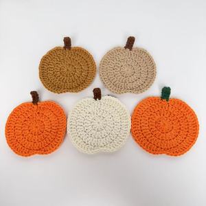 Handmade Crocheted Halloween <b>Pumpkin</b> Coasters Polyester Round Anti Scald <b>Mug</b> Coasters Cartoon Design - Product Image 1