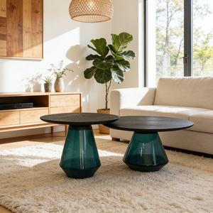 Juego de Mesa de Centro de Vidrio Moderno de Lujo, Estilo Nórdico, Tapa Redonda de Madera, Muebles de Sala de Estar, Mesa de Té Minimalista para Apartamento - Product Image 2