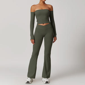 78% ポリアミド22% エラスタンジムウェアセクシーなバンドゥトップスポーツレギンスセット女性カジュアル服女性アクティブウェア - Product Image 6