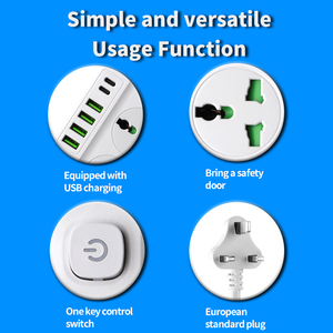 <span class=keywords><strong>Multiprise</strong></span> de bureau domestique avec prise standard UE, reconnaissance automatique, ports <span class=keywords><strong>USB</strong></span> Type C à charge rapide et rallonge - Product Image 2
