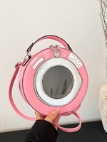Bolso Bandolera Mini Circular Rosa con Ventana Transparente para Colección de Pins - Estilo Ita Bag