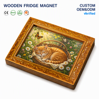 1 pièce Aimant de réfrigérateur en bois moderne et écologique Hakimi, motif chat noir chevauchant un requin, mini peinture décorative, Aventure océanique