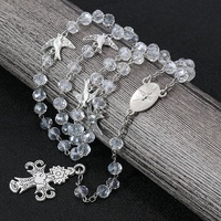 Chapelet catholique personnalisé en cristal transparent AB, perles de 6*8 mm, cinq dizaines, oiseau, colombe blanche, Saint-Esprit, crucifix