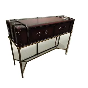 High end Luxury Full Vintage Leather coffee table set sideboard for Living room furniture decorations for home