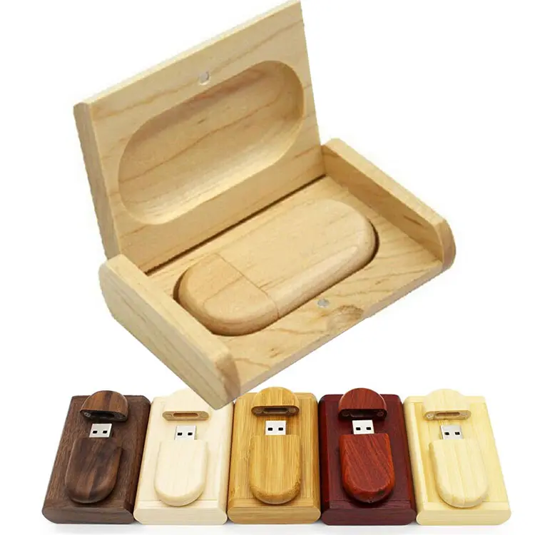 Free engrave logo Customized OEM Logo promotion gift 8gb 16gb 32gb 64gb 128gb wooden usb flash drive with box Thumb drive