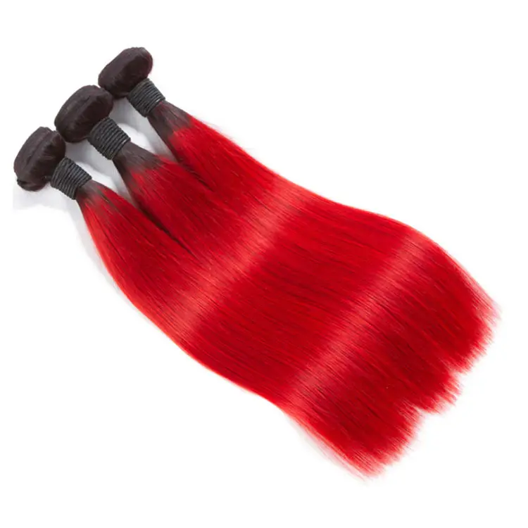 Paquets de cheveux naturels lisses de couleur 1B/ROUGE, cheveux vietnamiens vierges 100% Remy à double étirage et à bout épais