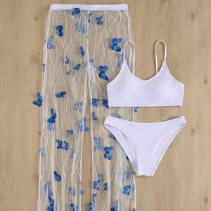 Nouvel ensemble 3 pièces sexy pour femmes européennes et américaines, maillot de bain en mousseline de soie et maille haute élasticité, découpé - Product Image 2